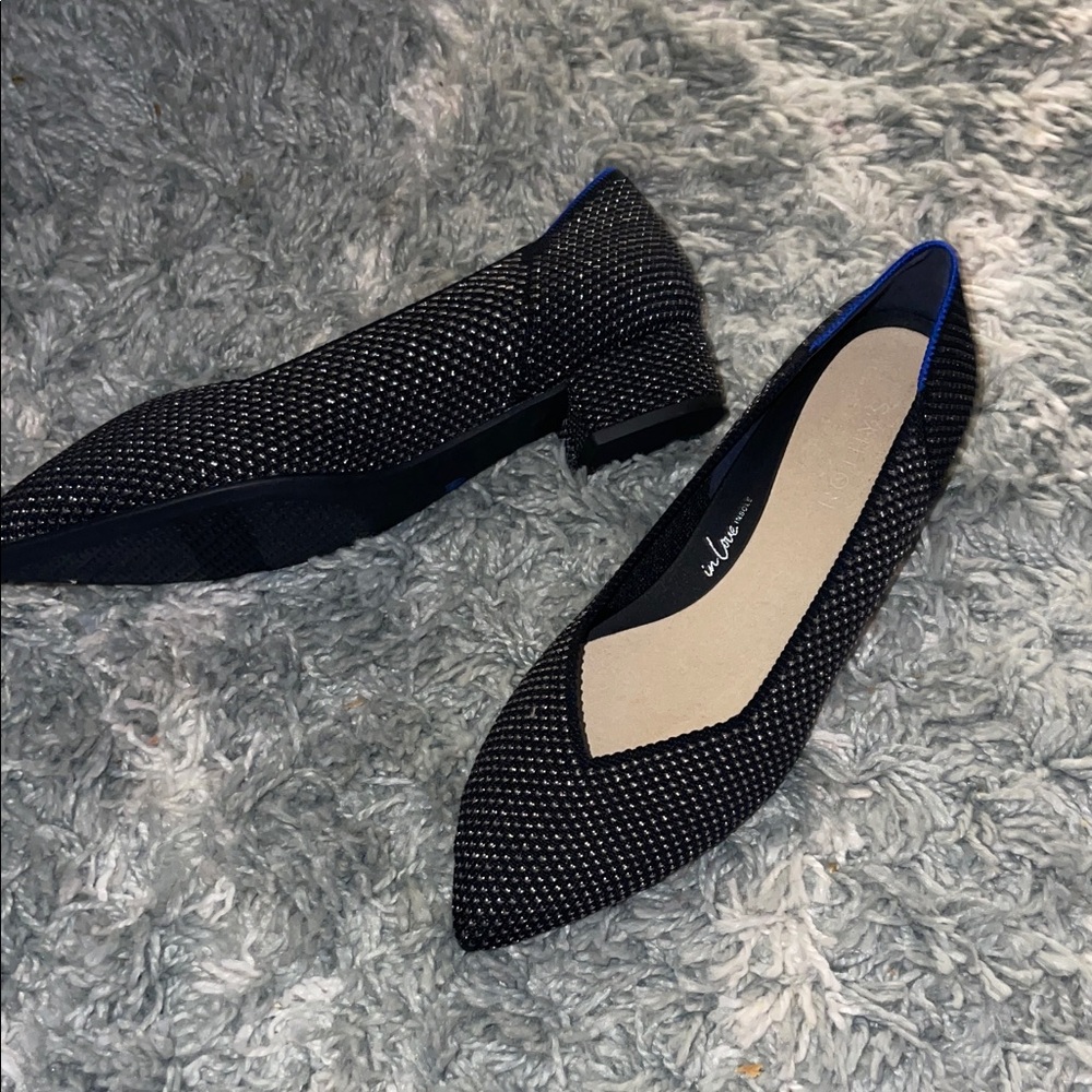Rothy's Black and Blue Patterned Flats